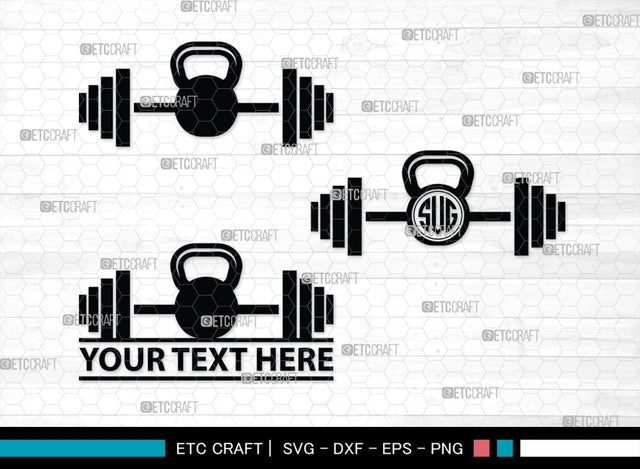 Kettlebell Monogram, Kettlebell Silhouette, Kettlebell SVG, Kettle Bell Svg, Barbell Svg, Dumbbell Svg, Fitness Svg, Gym Svg, SB00428 SVG ETC Craft 