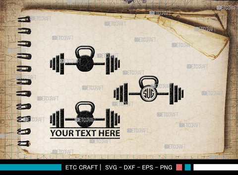 Kettlebell Monogram, Kettlebell Silhouette, Kettlebell SVG, Kettle Bell Svg, Barbell Svg, Dumbbell Svg, Fitness Svg, Gym Svg, SB00428 SVG ETC Craft 