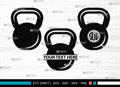 Kettlebell Monogram, Kettlebell Silhouette, Kettlebell SVG, Kettle Bell Svg, Barbell Svg, Dumbbell Svg, Fitness Svg, Gym Svg, SB00428 SVG ETC Craft 