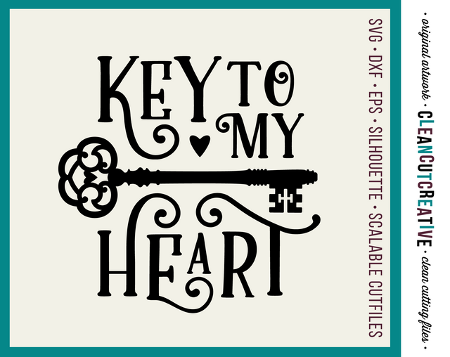 Key to my Heart - Valentine's Day Love design with Vintage Key - SVG craft file SVG CleanCutCreative 
