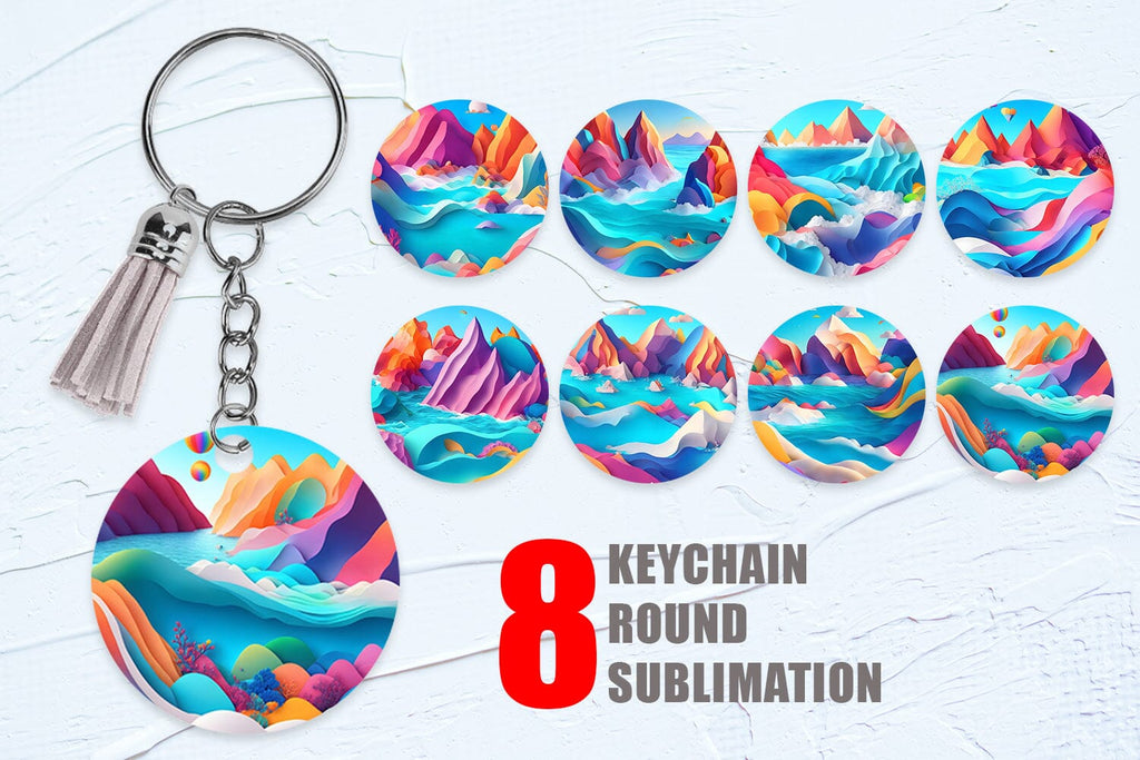 3D Ocean Paper Art Landscape Keychain Background| Keyring Sublimation ...