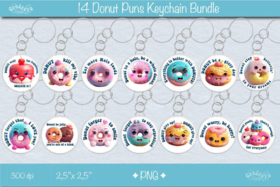 Keychain PNG, Kawaii Donuts Puns, Inspirational and Motivational Sublimation Createya Design 