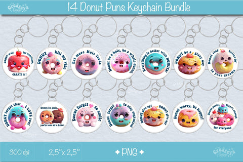 Keychain PNG, Kawaii Donuts Puns, Inspirational and Motivational Sublimation Createya Design 