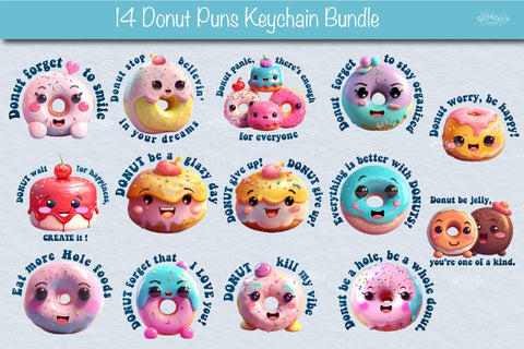 Keychain PNG, Kawaii Donuts Puns, Inspirational and Motivational Sublimation Createya Design 