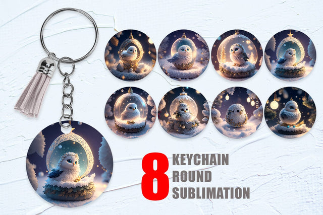 Keychain Sublimation 3D Baby Bird with Christmas snow Sublimation artnoy 