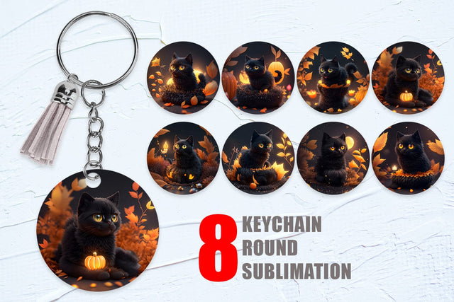 Keychain Sublimation 3D Black Cat Halloween Sublimation artnoy 