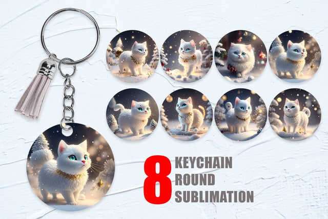 Keychain Sublimation 3D White Cat Christmas snow Sublimation artnoy 