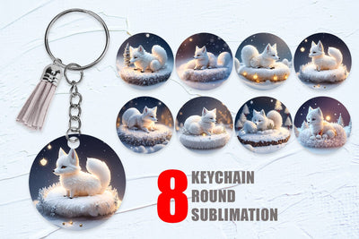 Keychain Sublimation 3D White Fox Christmas snow Sublimation artnoy 