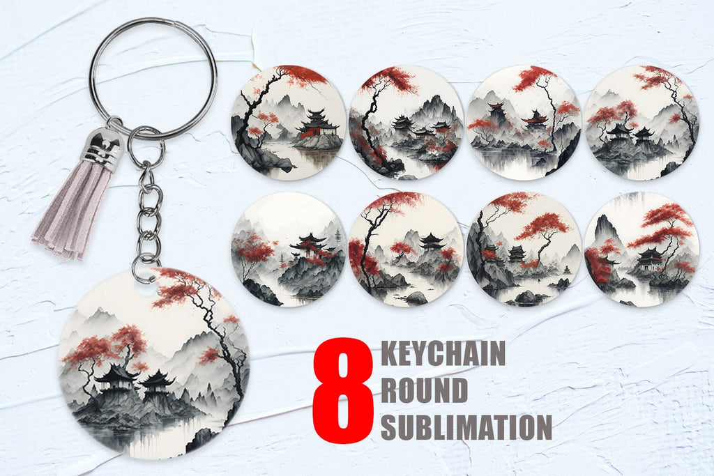 Landscape Keychain Keychain Watercolor Landscape Temple - So Fontsy