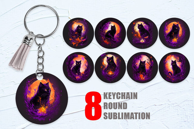 Keychain Sublimation Black Cat Halloween Sublimation artnoy 