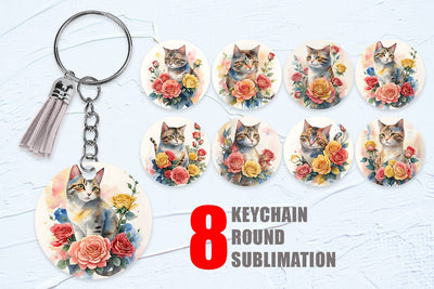 Keychain Sublimation Watercolor Cat Flower Sublimation artnoy 
