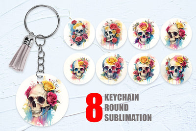 Keychain Sublimation Watercolor Skull Flower Sublimation artnoy 