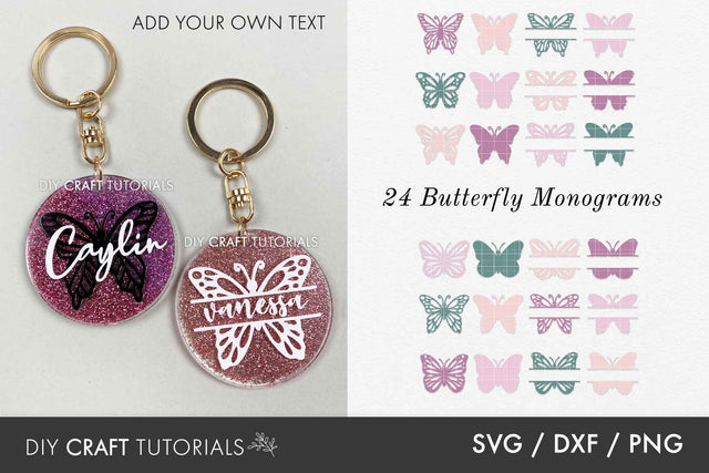 Keychain SVG Bundle - Butterfly Monograms SVG DIY Craft Tutorials 