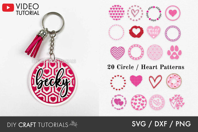 Keychain SVG Bundle - Heart Patterns SVG DIY Craft Tutorials 