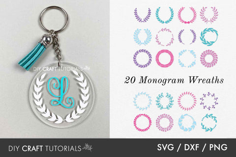 Keychain SVG bundle - Wreath Monograms SVG DIY Craft Tutorials 