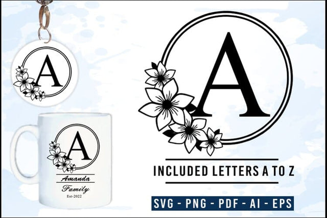 Keychain Svg Designs, Mug Designs, Floral Alphabet Monogram Letters Svg A-Z SVG D2PUTRI, SVG BUNDLE, SUBLIMATION BUNDLE, T SHIRT DESIGNS BUNDLE 