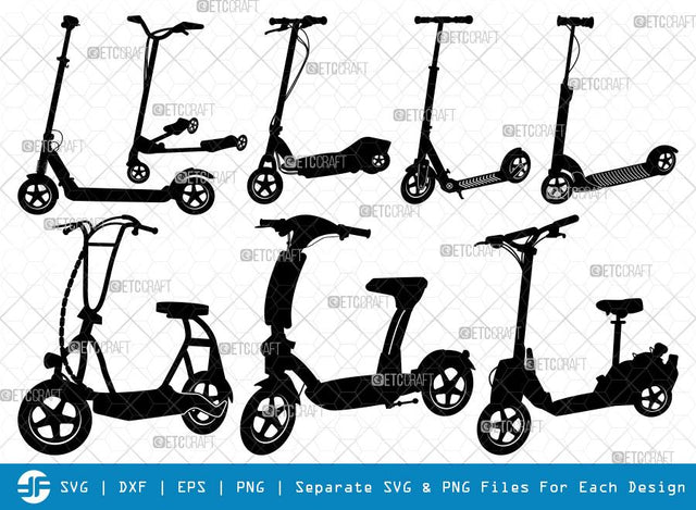 Kick Scooter SVG Cut Files | Stepper Scooter Silhouette | Stunt Scooter Bundle SVG ETC Craft 