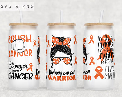 Kidney Cancer Awareness Libbey Glass Can Wrap, 16oz Glass Can Sublimation Design, Kidney Cancer Warrior Glass Can PNG File Sublimation HappyDesignStudio 