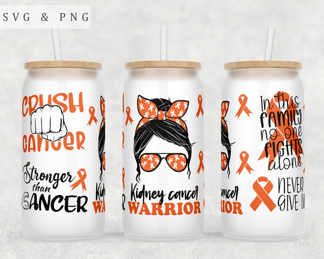 Kidney Cancer Awareness Libbey Glass Can Wrap, 16oz Glass Can Sublimation Design, Kidney Cancer Warrior Glass Can PNG File Sublimation HappyDesignStudio 