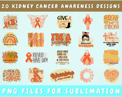 Kidney Cancer Awareness Sublimation Designs Bundle, 20 Designs, Kidney Cancer Warrior PNG Files, Orange Ribbon PNG Files Sublimation HappyDesignStudio 
