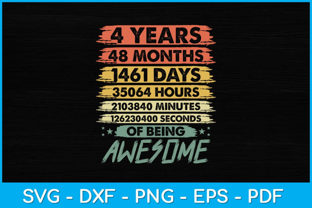 Kids 4th Birthday 4 Years Old Vintage Retro 48 Months Svg Design SVG artprintfile 