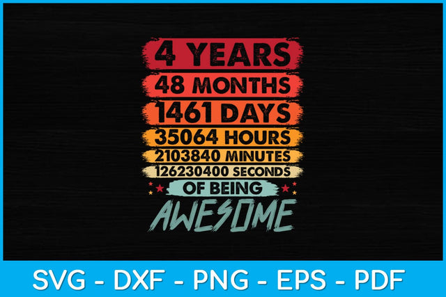 Kids 4th Birthday 4 Years Old Vintage Retro 48 Months Svg Design SVG artprintfile 