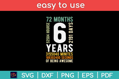 Kids 6th Birthday 6 Years Old Vintage Retro 72 Months Svg Design SVG artprintfile 