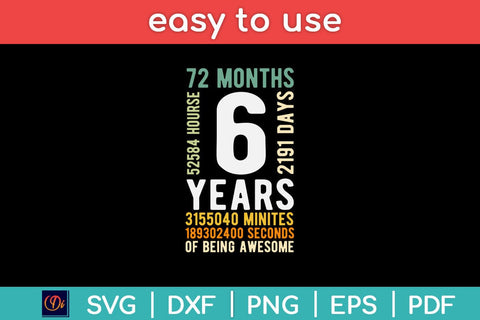 Kids 6th Birthday 6 Years Old Vintage Retro 72 Months Svg Design SVG artprintfile 