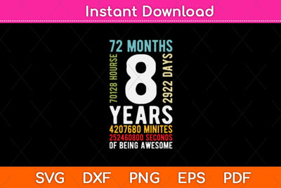 Kids 8th Birthday 8 Years Old Vintage Retro 96 Months Svg Design SVG artprintfile 