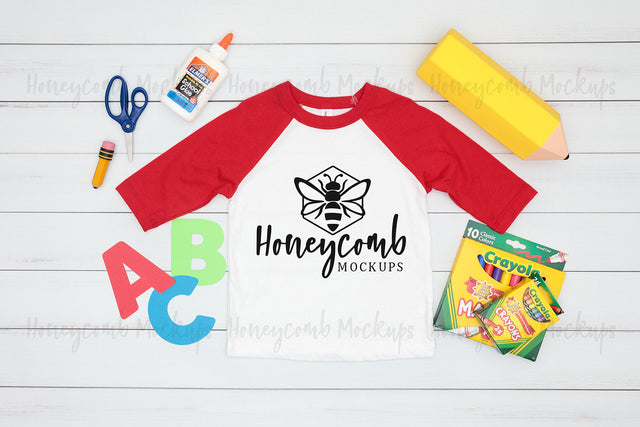 Kids Back To School Mockup, Bella Canvas 3200T Toddler Baseball Tee, School Mockup, Kids Raglan Mockup Mock Up Photo Honeycomb Mockups 