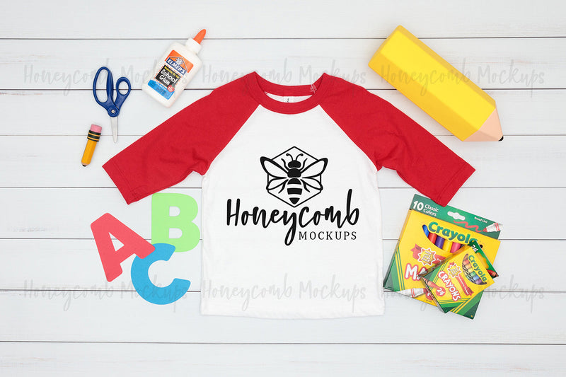 Kids Back To School Mockup, Bella Canvas 3200T Toddler Baseball Tee, School Mockup, Kids Raglan Mockup Mock Up Photo Honeycomb Mockups 