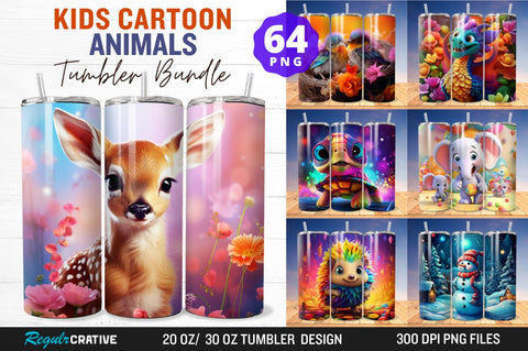 Kids Cartoon Animals Tumbler Bundle Sublimation Regulrcrative 