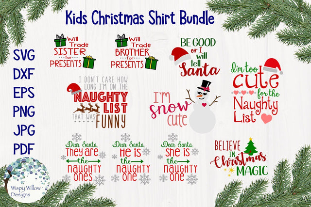 Kids Christmas Shirt Bundle SVG Wispy Willow Designs