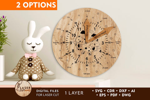 Kids Clock Learning, Children Interactive Clock, Laser Cut Design SVG LaserCutano 