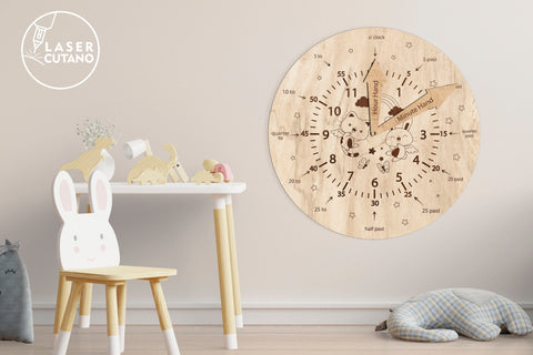 Kids Clock Learning, Children Interactive Clock, Laser Cut Design SVG LaserCutano 