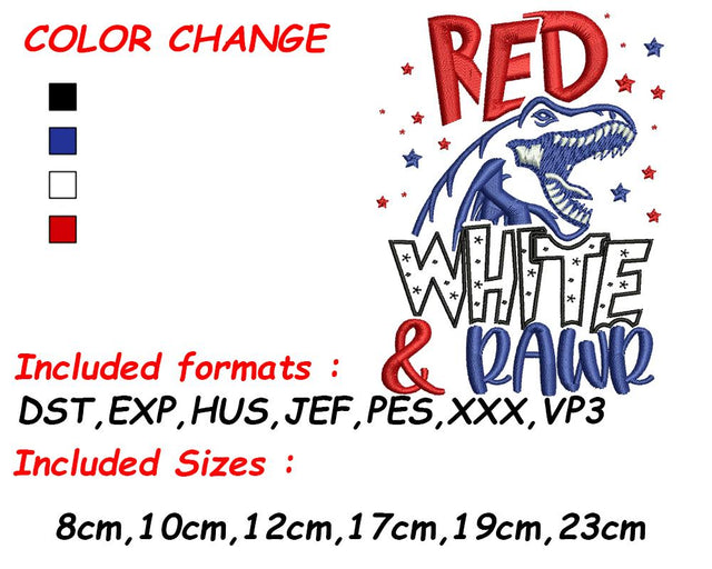 Kids Dinosaur, Dino Embroidery, Girl Dino, Funny Dinosaur Gift, Fourth of July, Red White Blue Embroidery/Applique DESIGNS SVG Digital Designer 
