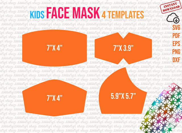 Kids Face Mask Template, Bundle Templates, Mask Template, Sublimation Mask Face Mask Svg, Face Mask Pattern, mask printable, Sewing Template SVG 1966digi 