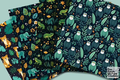 Kids Jungle Party | Animal Pattern Digital Pattern Fine Purple Elephant Creations 