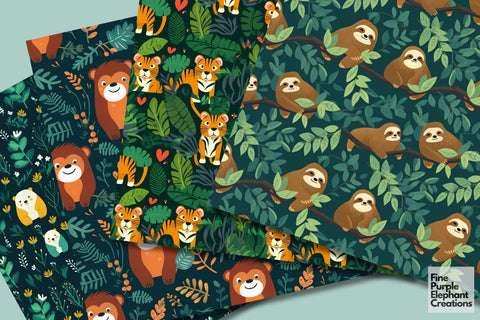 Kids Jungle Party | Animal Pattern Digital Pattern Fine Purple Elephant Creations 