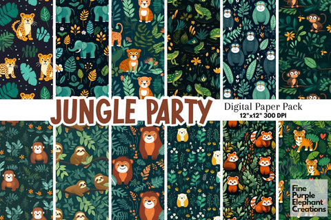 Kids Jungle Party | Animal Pattern Digital Pattern Fine Purple Elephant Creations 