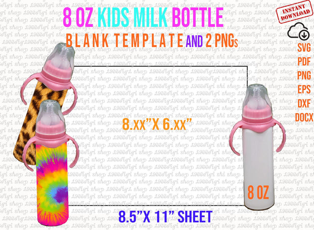 Kids Milk Bottle 8oz Tumbler Template, Baby Milk Bottle sublimation Template, Cricut and Silhouette instant download Png Pdf Eps Dxf Docx SVG 1966digi 
