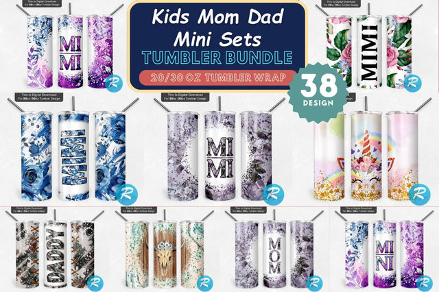 Kids Mom Dad-Mini Sets Png Tumbler Bundle Sublimation Regulrcrative 