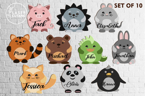 Kids Panel Animals Set Of 10 Signs Cut Design Custom Name SVG LaserCutano 