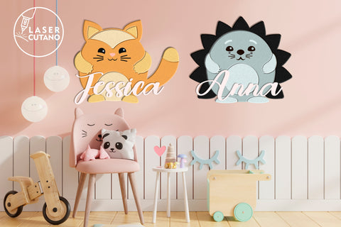 Kids Panel Animals Set Of 10 Signs Cut Design Custom Name SVG LaserCutano 