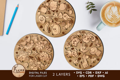 KIDS PUZZLE SET OF 3 Multilayer Laser Cut Files, Mandala, Round Sign SVG, 3D Designs, Mini Design Bundles SVG LaserCutano 
