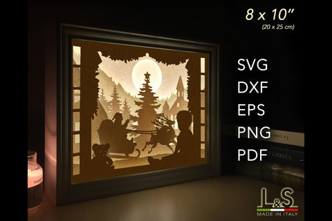 Kids Shadow Box Design | 3D Christmas Light Box Svg 3D Paper Lights & Silhouettes 