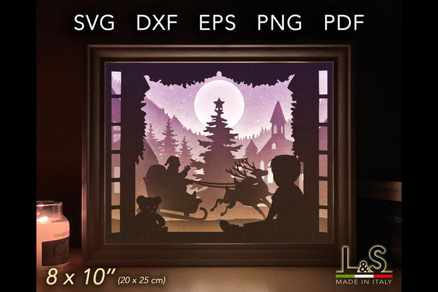 Kids Shadow Box Design | 3D Christmas Light Box Svg 3D Paper Lights & Silhouettes 