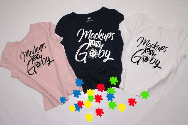 Kids T-shirts Mockups, Child Autism Mocku Ups, Puzzle Pieces, Digital Image Mockup, Twins, Brothers,Toddler Clothes, Flat Lay, JPG Mock Up Mock Up Photo ArtStudio 
