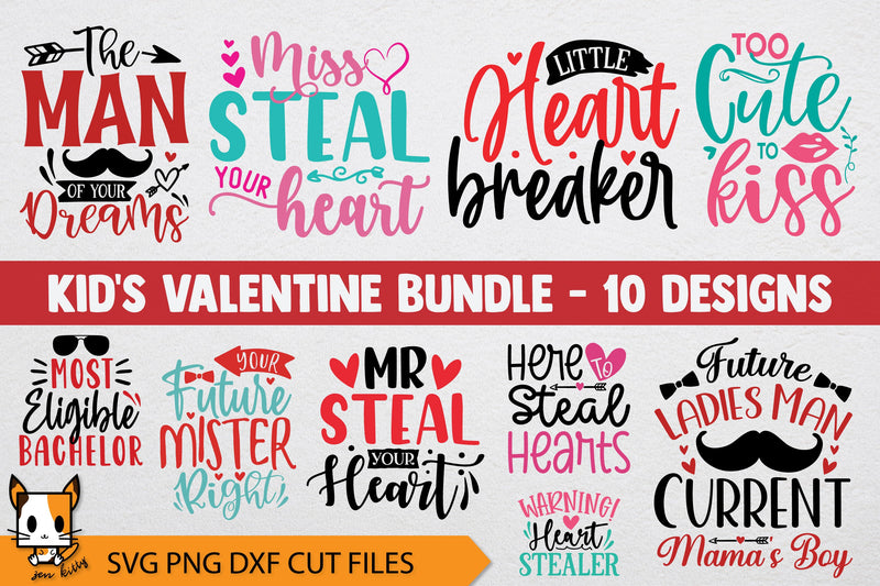 Kid's Valentine SVG Bundle | Cute Valentine's Day Designs SVG Zen Kitty 
