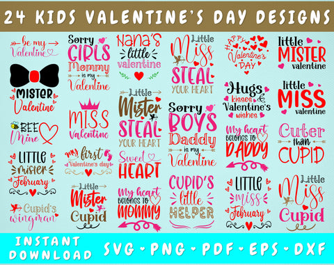 Kids Valentine's Day SVG Bundle, 24 Designs, Children Valentine SVG, Boy Valentine's Day SVG, Girl Valentine's Day SVG SVG HappyDesignStudio 